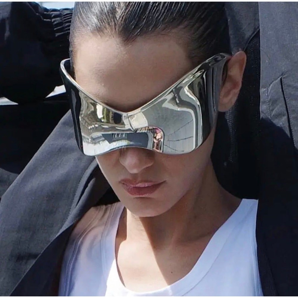 Oversized Punk Goggle Sunglasses Women Men Luxury Brand Designer Y2K Silver